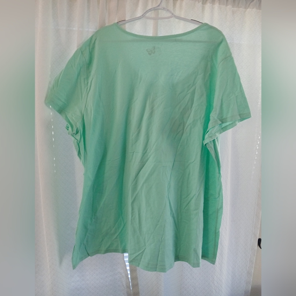 Just My Size Mint Green Cherry Print 5X Women's Top - Picture 3 of 4